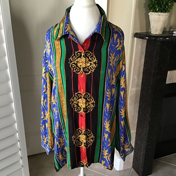 Corey B. New York Woman Tops - Vintage 100% Silk Blouse 2X Corey B. New York Woman Classic Baroque Style Gold